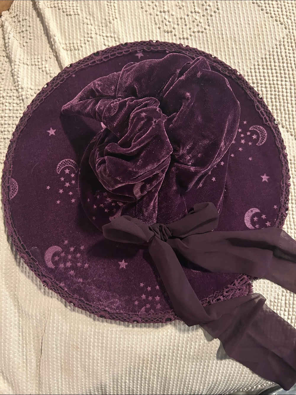 Halloween Costume Witch Hat Black Velvet Star Moons Celestial Cosplay Whimsigoth